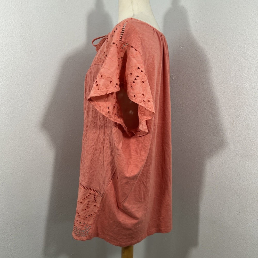 Style Co Blouse Womens 2X Coral Eyelet Boho‎ Coastal Classic Resort - Picture 2 of 7